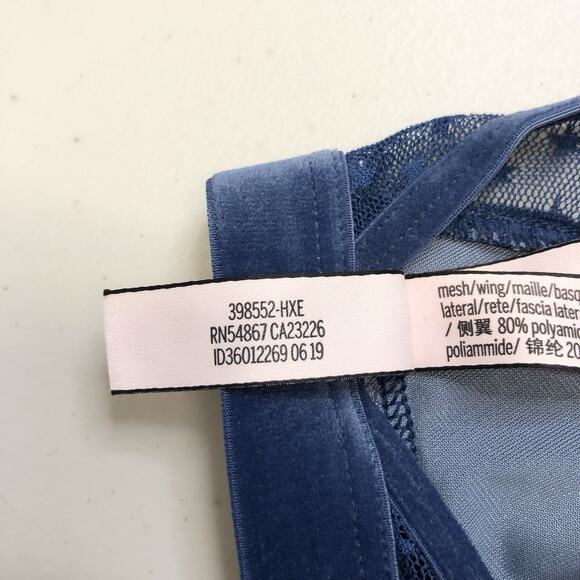 Victoria's Secret Blue Velvet Bralette Bra XS Stars Front Closure Racerback - Picture 7 of 9